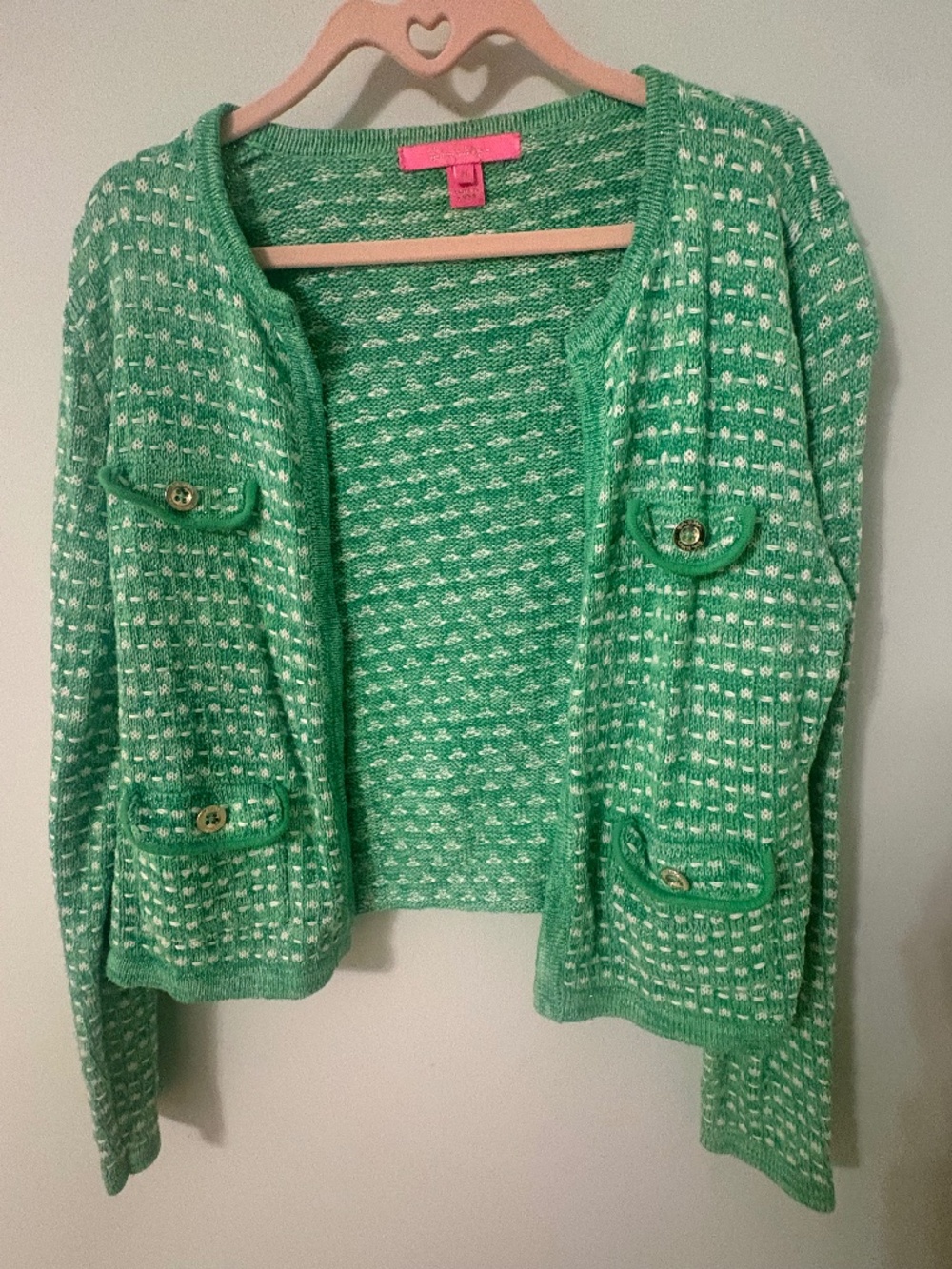 Lilly Pulitzer Green Sparkle Tweed Knit Cardigan Sweater Medium